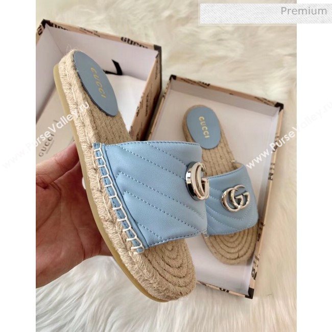 Gucci Matelassé Chevron Leather Espadrille Sandal 573028 Pastel Blue 2020 (HB-20053007)