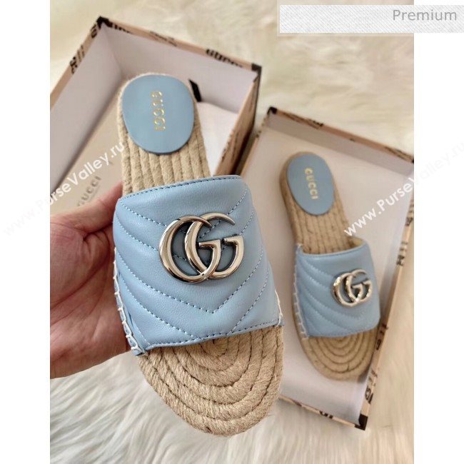 Gucci Matelassé Chevron Leather Espadrille Sandal 573028 Pastel Blue 2020 (HB-20053007)