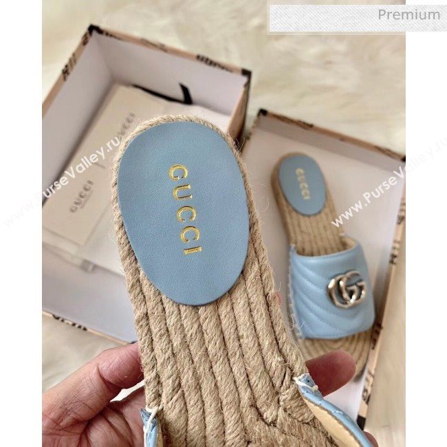 Gucci Matelassé Chevron Leather Espadrille Sandal 573028 Pastel Blue 2020 (HB-20053007)