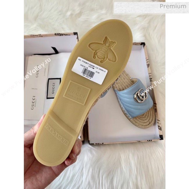Gucci Matelassé Chevron Leather Espadrille Sandal 573028 Pastel Blue 2020 (HB-20053007)