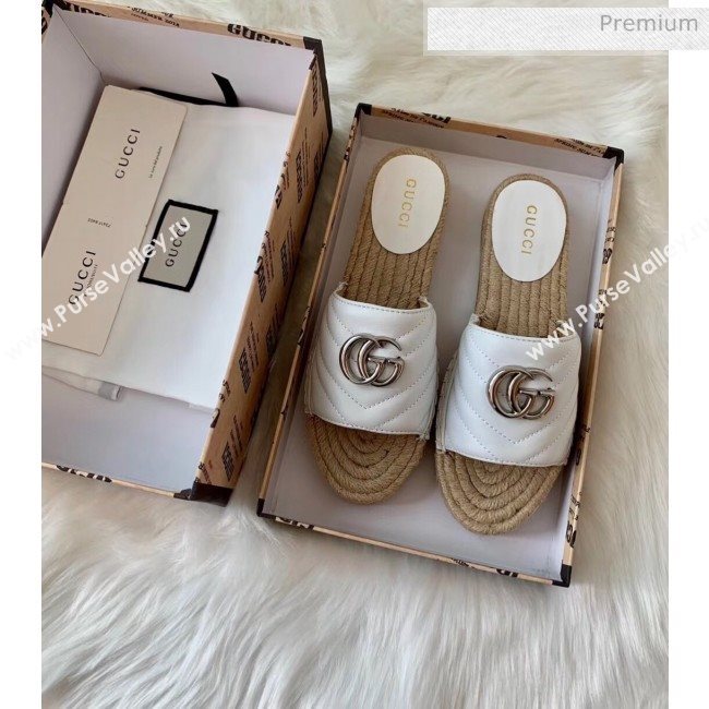 Gucci Matelassé Chevron Leather Espadrille Sandal 573028 White 2020 (HB-20053008)