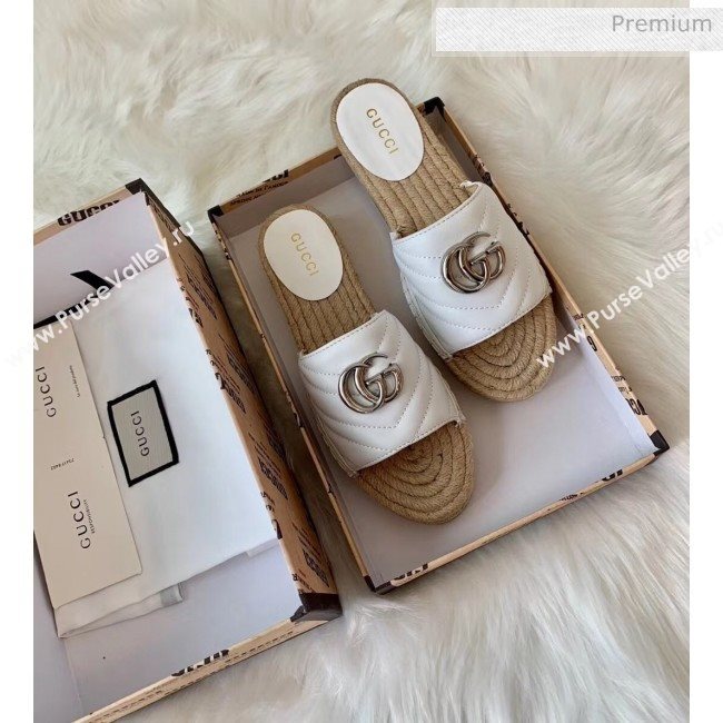 Gucci Matelassé Chevron Leather Espadrille Sandal 573028 White 2020 (HB-20053008)