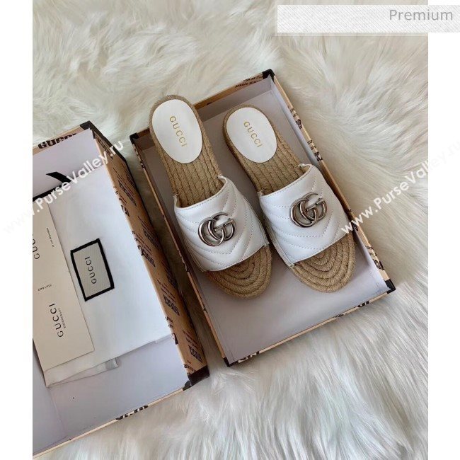 Gucci Matelassé Chevron Leather Espadrille Sandal 573028 White 2020 (HB-20053008)