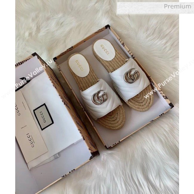 Gucci Matelassé Chevron Leather Espadrille Sandal 573028 White 2020 (HB-20053008)