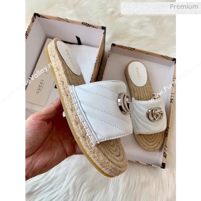 Gucci Matelassé Chevron Leather Espadrille Sandal 573028 White 2020 (HB-20053008)