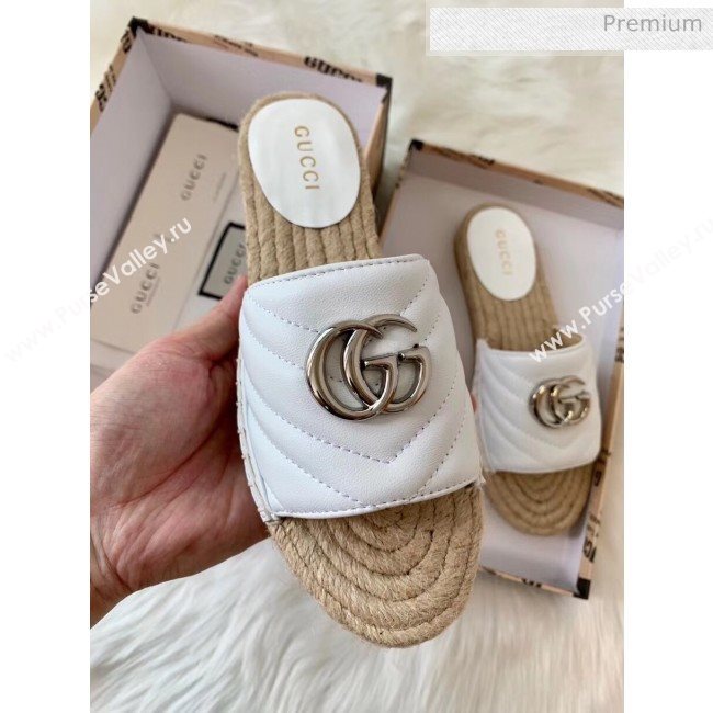 Gucci Matelassé Chevron Leather Espadrille Sandal 573028 White 2020 (HB-20053008)