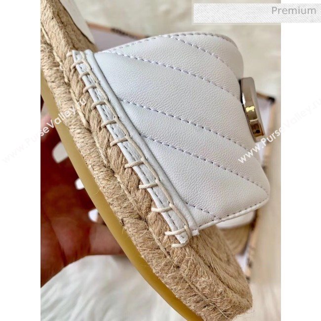 Gucci Matelassé Chevron Leather Espadrille Sandal 573028 White 2020 (HB-20053008)