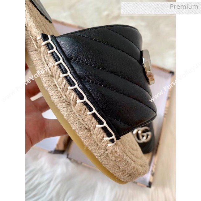 Gucci Matelassé Chevron Leather Espadrille Sandal 573028 Black 2020 (HB-20053012)
