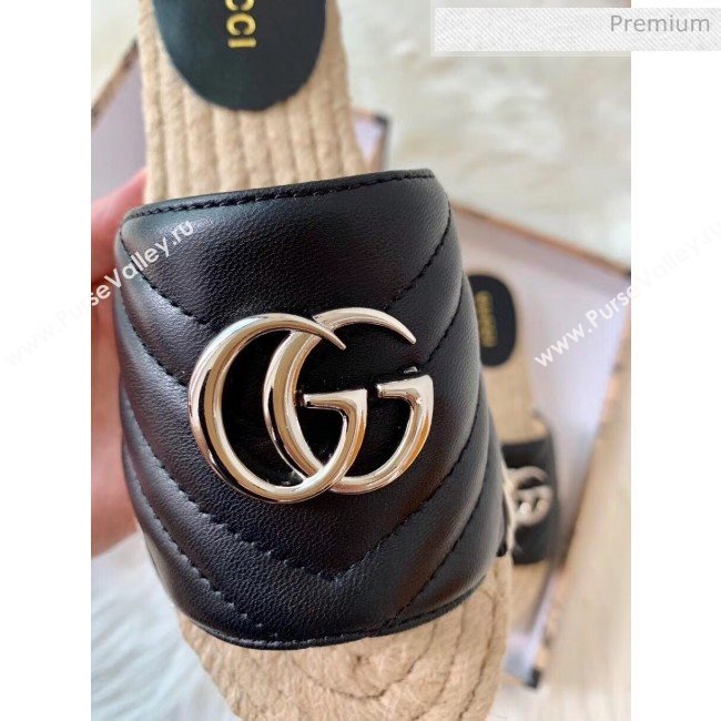 Gucci Matelassé Chevron Leather Espadrille Sandal 573028 Black 2020 (HB-20053012)