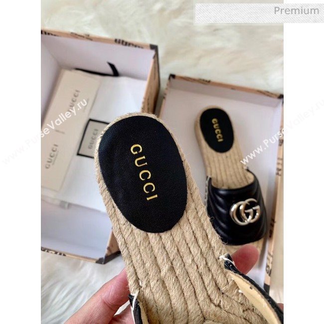Gucci Matelassé Chevron Leather Espadrille Sandal 573028 Black 2020 (HB-20053012)