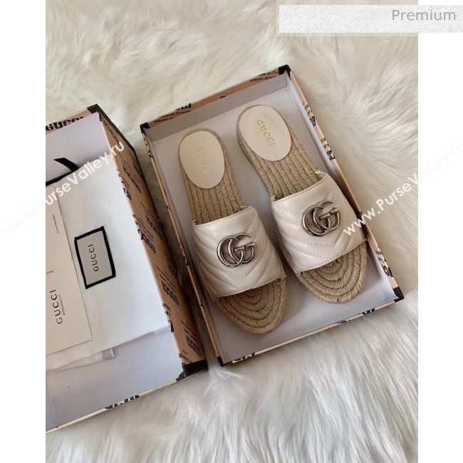 Gucci Matelassé Chevron Leather Espadrille Sandal 573028 Beige 2020 (HB-20053010)