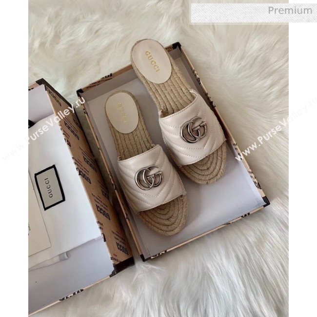 Gucci Matelassé Chevron Leather Espadrille Sandal 573028 Beige 2020 (HB-20053010)