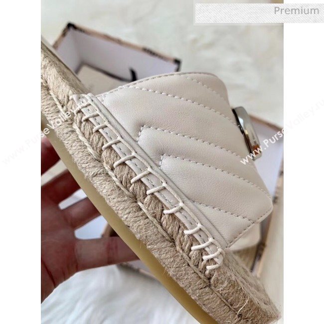 Gucci Matelassé Chevron Leather Espadrille Sandal 573028 Beige 2020 (HB-20053010)