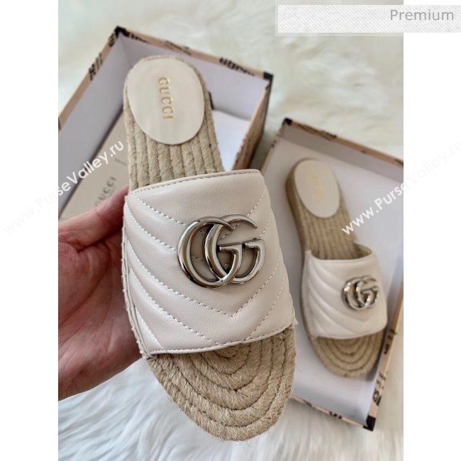 Gucci Matelassé Chevron Leather Espadrille Sandal 573028 Beige 2020 (HB-20053010)