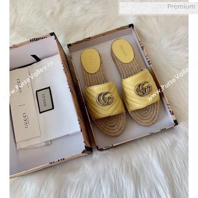 Gucci Matelassé Chevron Leather Espadrille Sandal 573028 Pastel Yellow 2020 (HB-20053011)