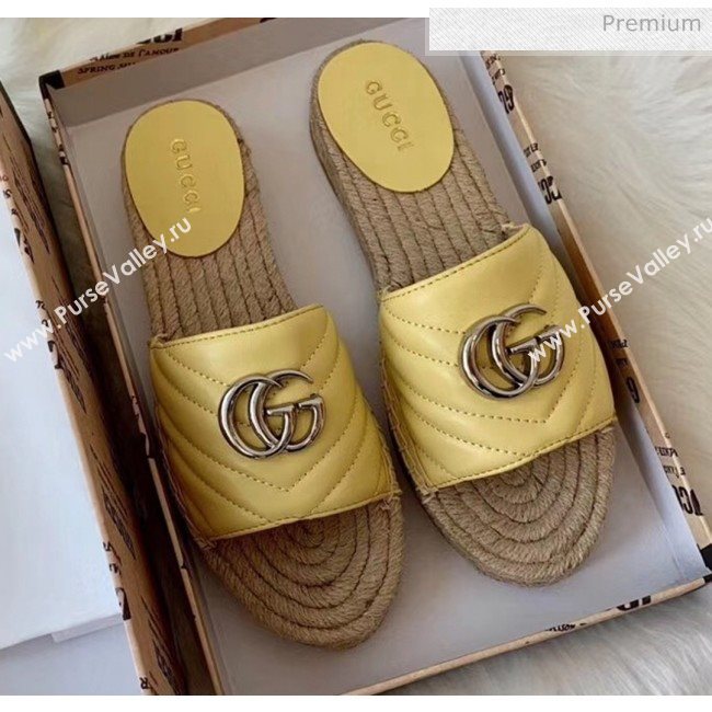 Gucci Matelassé Chevron Leather Espadrille Sandal 573028 Pastel Yellow 2020 (HB-20053011)