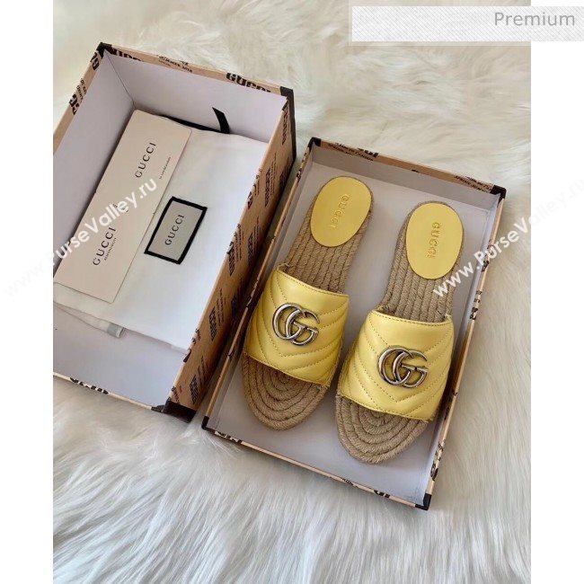 Gucci Matelassé Chevron Leather Espadrille Sandal 573028 Pastel Yellow 2020 (HB-20053011)
