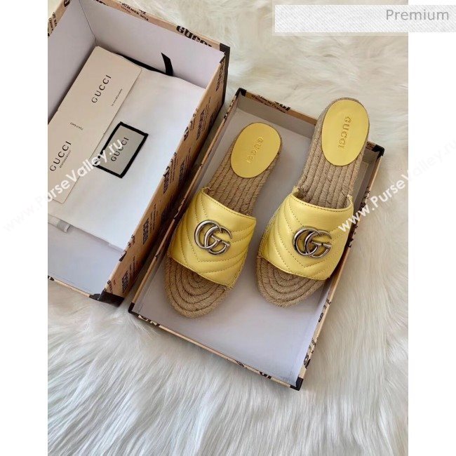 Gucci Matelassé Chevron Leather Espadrille Sandal 573028 Pastel Yellow 2020 (HB-20053011)