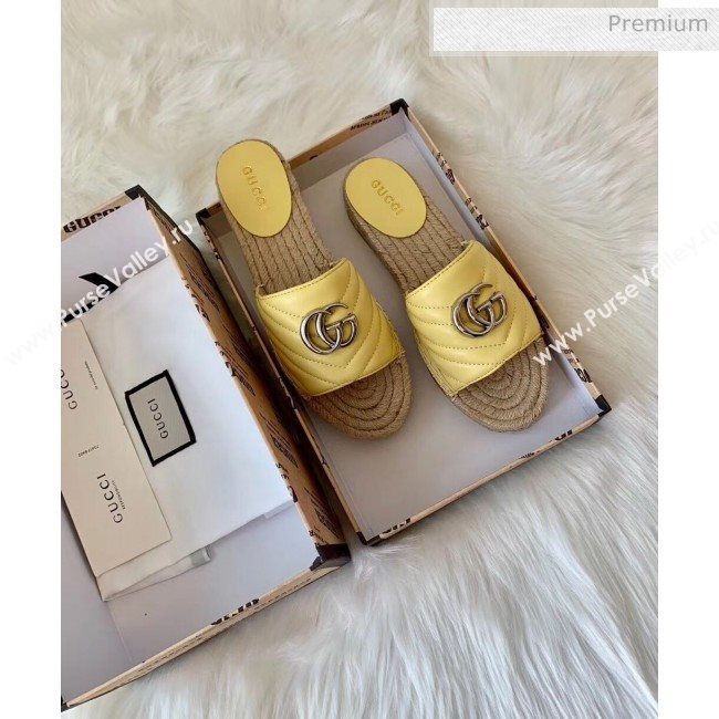 Gucci Matelassé Chevron Leather Espadrille Sandal 573028 Pastel Yellow 2020 (HB-20053011)