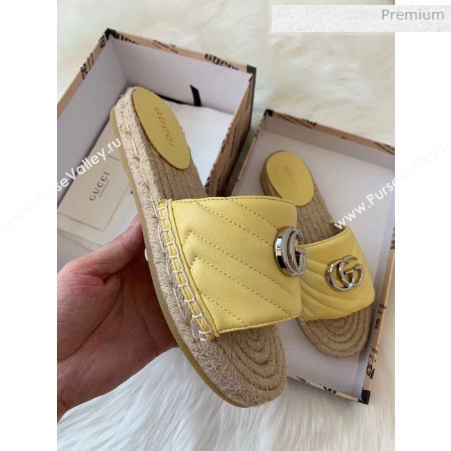 Gucci Matelassé Chevron Leather Espadrille Sandal 573028 Pastel Yellow 2020 (HB-20053011)