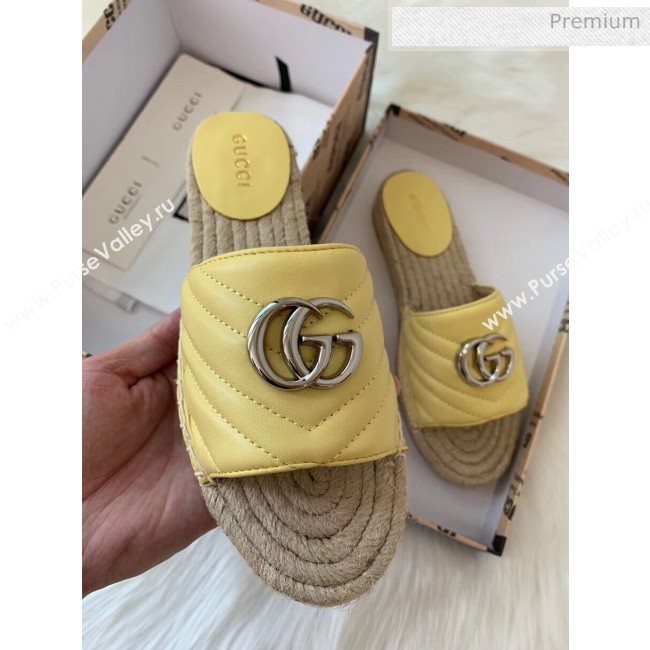 Gucci Matelassé Chevron Leather Espadrille Sandal 573028 Pastel Yellow 2020 (HB-20053011)