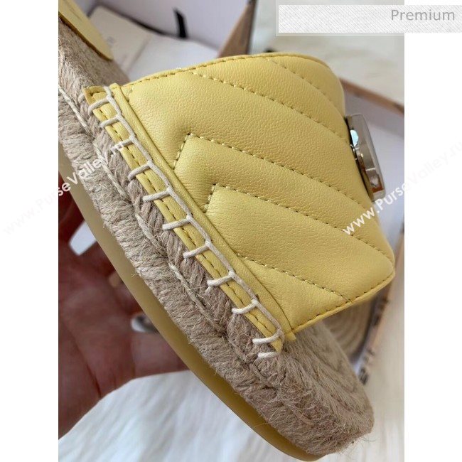 Gucci Matelassé Chevron Leather Espadrille Sandal 573028 Pastel Yellow 2020 (HB-20053011)