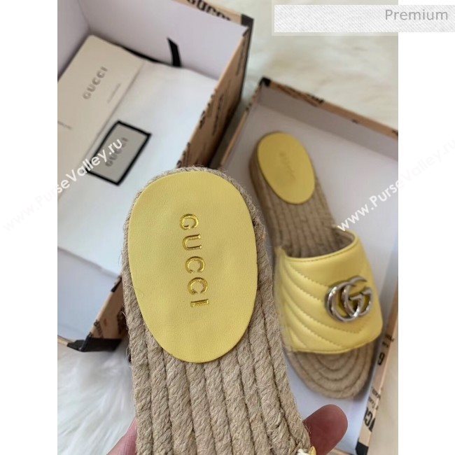 Gucci Matelassé Chevron Leather Espadrille Sandal 573028 Pastel Yellow 2020 (HB-20053011)