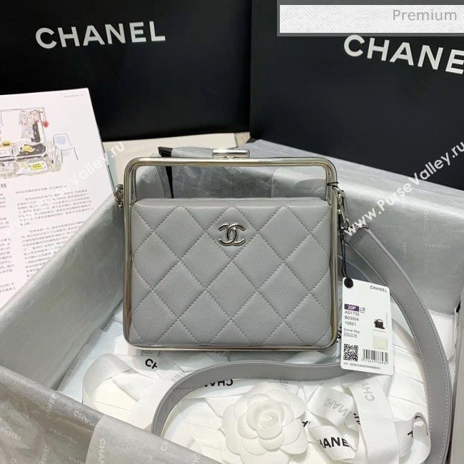 Chanel Lambskin & Silver-Tone Metal Clutch AS1732 Grey 2020 (JY-20053020)