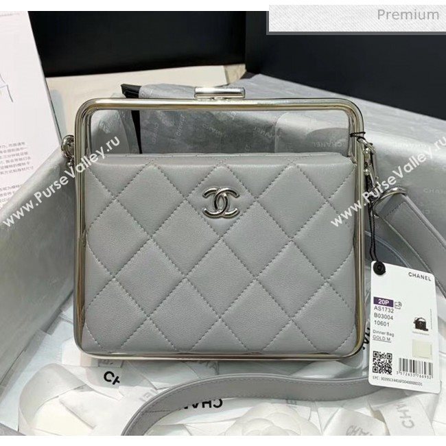 Chanel Lambskin & Silver-Tone Metal Clutch AS1732 Grey 2020 (JY-20053020)