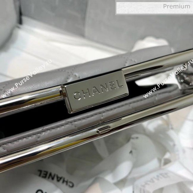 Chanel Lambskin & Silver-Tone Metal Clutch AS1732 Grey 2020 (JY-20053020)