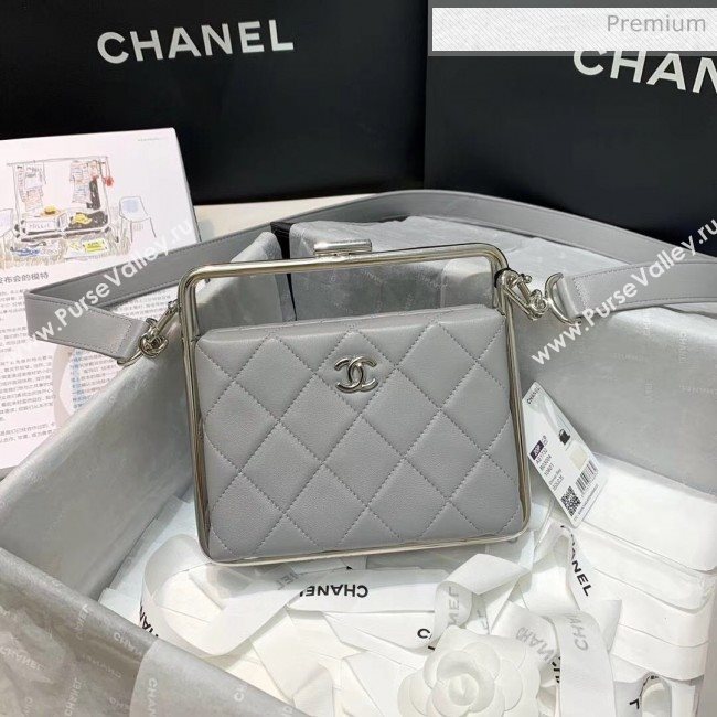 Chanel Lambskin & Silver-Tone Metal Clutch AS1732 Grey 2020 (JY-20053020)