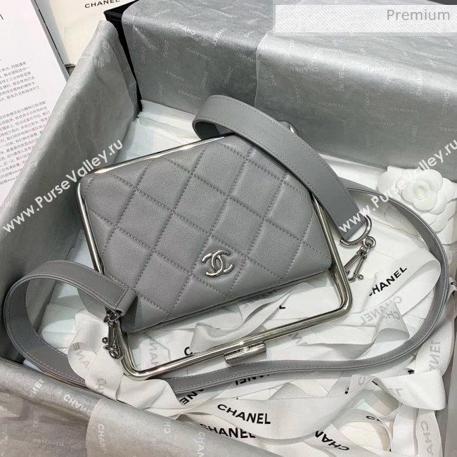 Chanel Lambskin & Silver-Tone Metal Clutch AS1732 Grey 2020 (JY-20053020)