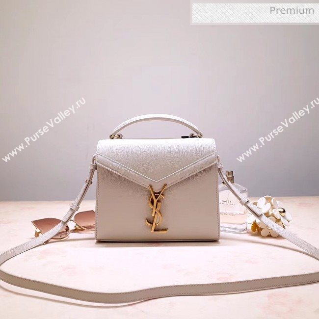 Saint Laurent CASSANDRA Mini Top Handle bag in Grain Leather 602716 White 2020 (NA-20053031)