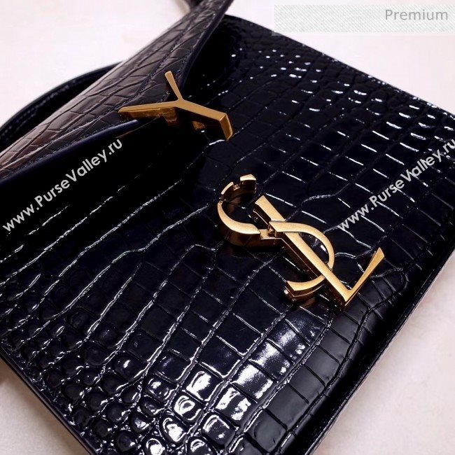 Saint Laurent CASSANDRA Mini Top Handle bag in Crocodile-embossed Shiny Leather 602716 Black 2020 (NA-20053035)