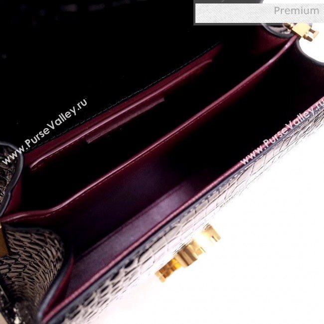 Saint Laurent CASSANDRA Mini Top Handle bag in Crocodile-embossed Shiny Leather 602716 Black 2020 (NA-20053035)
