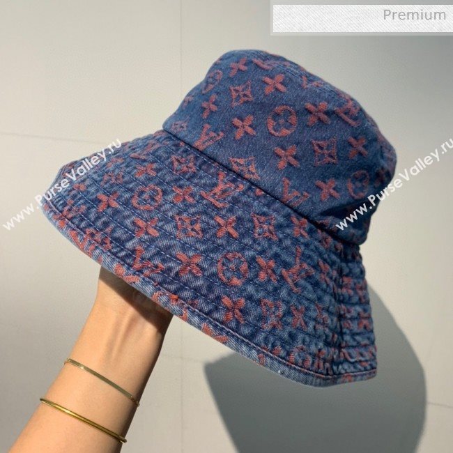 Louis Vuitton Monogram Denim Canvas Bucket Hat LV02 Blue/Red 2020 (V-20052711)