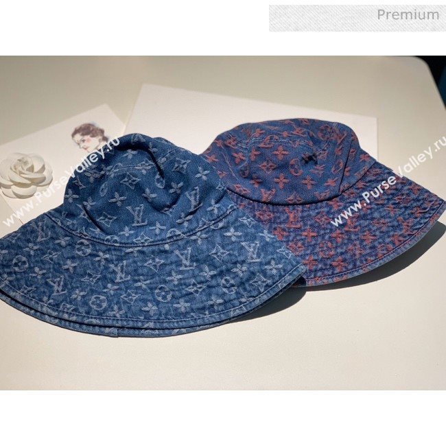 Louis Vuitton Monogram Denim Canvas Bucket Hat LV02 Blue/Red 2020 (V-20052711)