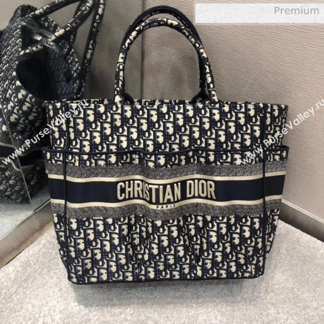 Dior Oblique Embroidery Catherine Tote Bag Deep Blue 2020 (XXG-20052727)
