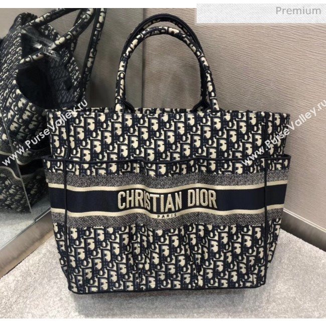 Dior Oblique Embroidery Catherine Tote Bag Deep Blue 2020 (XXG-20052727)
