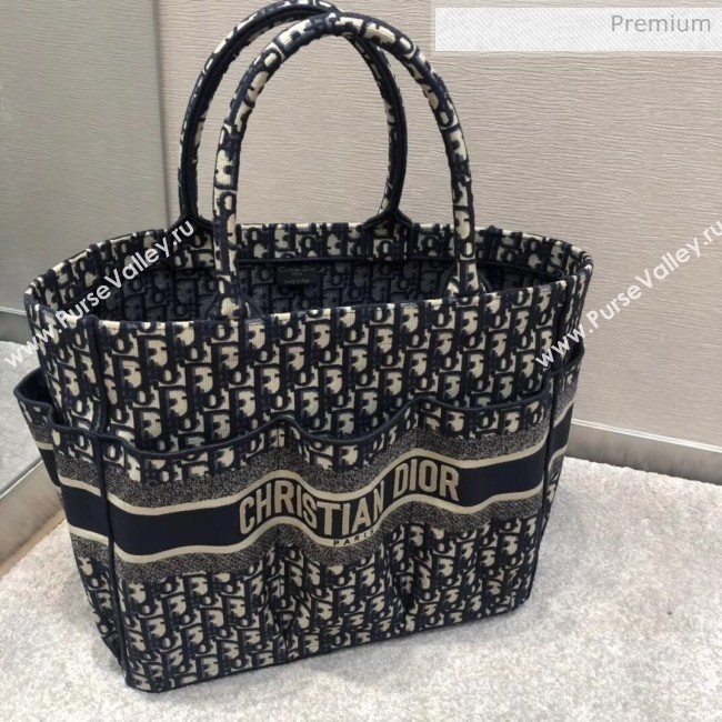 Dior Oblique Embroidery Catherine Tote Bag Deep Blue 2020 (XXG-20052727)
