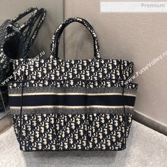 Dior Oblique Embroidery Catherine Tote Bag Deep Blue 2020 (XXG-20052727)