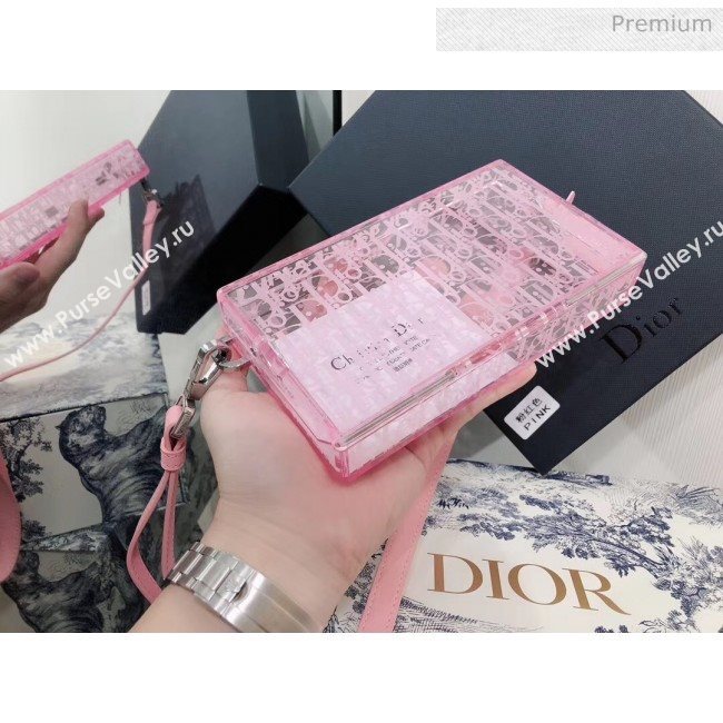 Dior Oblique Transparency PMMA Box Clutch Shoulder Bag Pink 2020 (XXG-20052734)