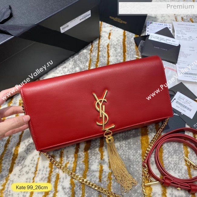 Saint Laurent Smooth Leather Kate 99 Tassels Shoulder Bag 604276 Red 2020（Top Quality） (JD-20052736)