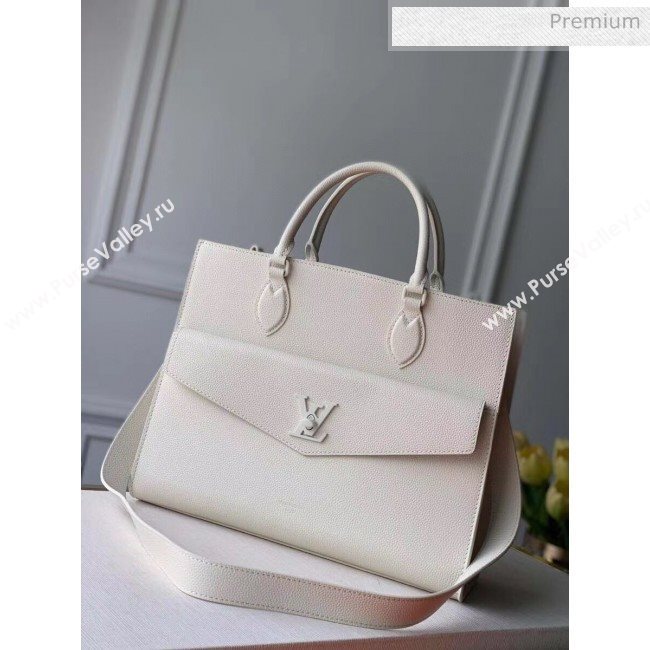 Louis Vuitton Lockme Tote MM Bag in Grainy Calfskin M55846 White 2020 (K-20060313)