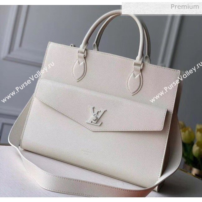 Louis Vuitton Lockme Tote MM Bag in Grainy Calfskin M55846 White 2020 (K-20060313)