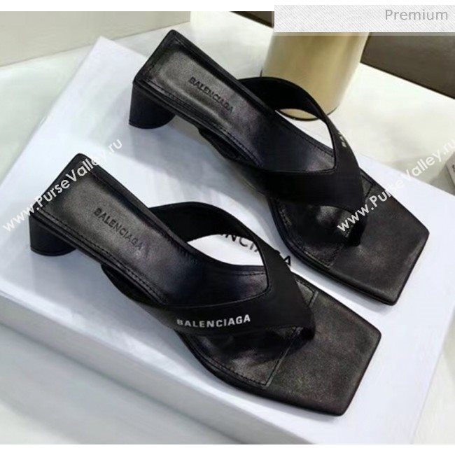 Balenciaga Double Square 60mm Open Back Sandal in Black Leather 2020 (JC-20060405)