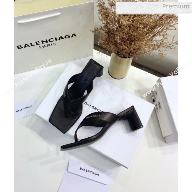 Balenciaga Double Square 60mm Open Back Sandal in Black Leather 2020 (JC-20060405)