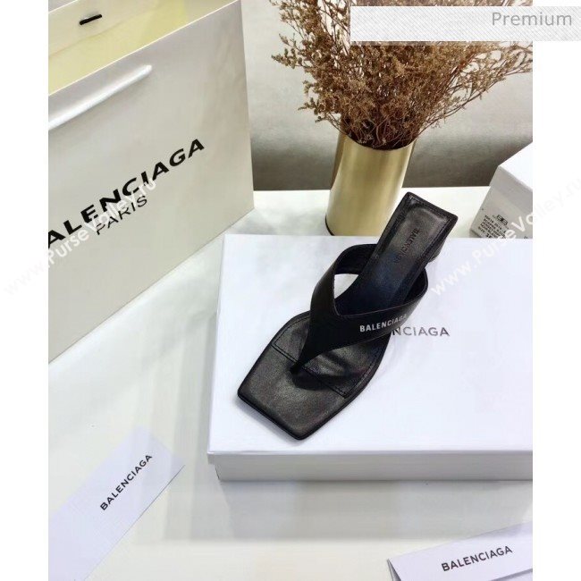 Balenciaga Double Square 60mm Open Back Sandal in Black Leather 2020 (JC-20060405)