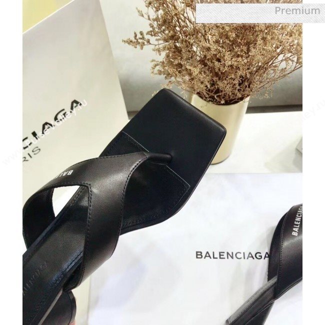 Balenciaga Double Square 60mm Open Back Sandal in Black Leather 2020 (JC-20060405)