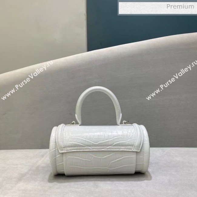 Balenciaga Round Cylindric Shoulder Bag in Crocodile Pattern Calfskin White 2020 (JM-20060421)